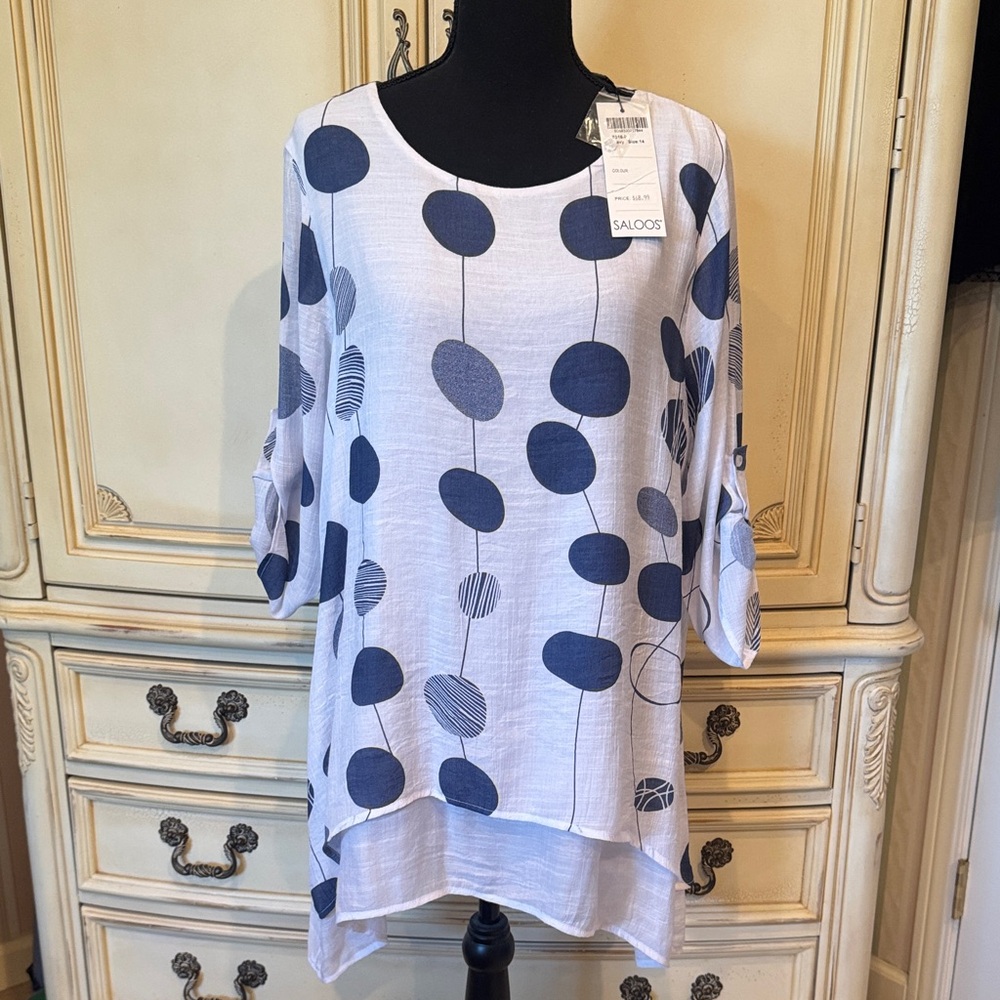 Women's Blue and White Top